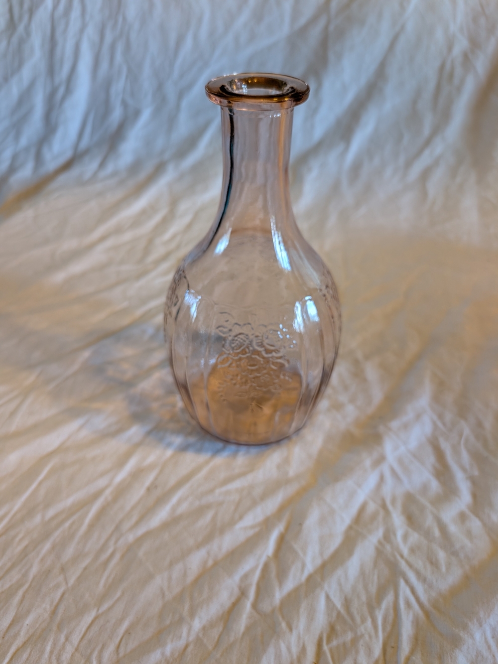 2/30$ Vintage Pink Embossed Glass Vase - Home Accents